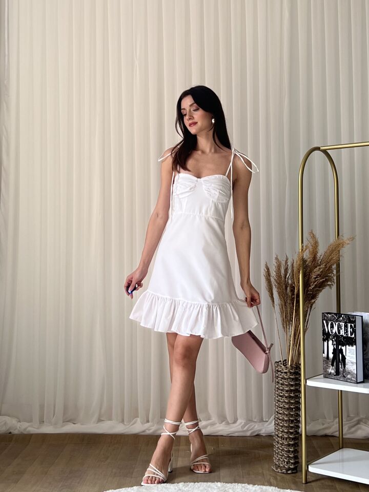 Askılı Fırfırlı Mini Boy A Kesim Elbise 2143 Beyaz - XL