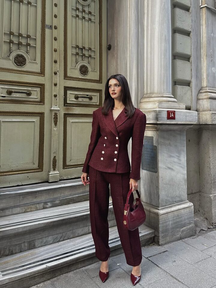 Tüvit Kumaş Takım 6054 Bordo - S