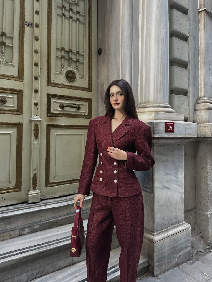 Tüvit Kumaş Takım 6054 Bordo - S