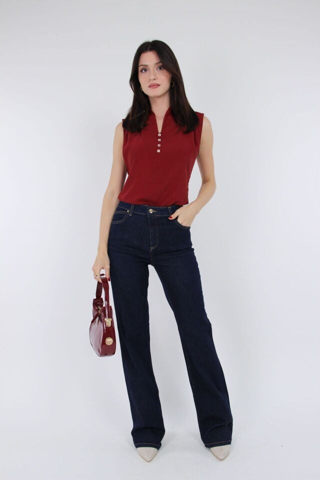 Kadın Lacivert Yüksek Bel Düz Kesim Pantolon – Klasik ve Günlük Kombinler İçin