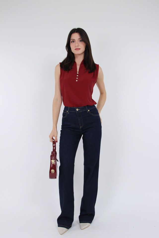 Kadın Lacivert Yüksek Bel Düz Kesim Pantolon – Klasik ve Günlük Kombinler İçin