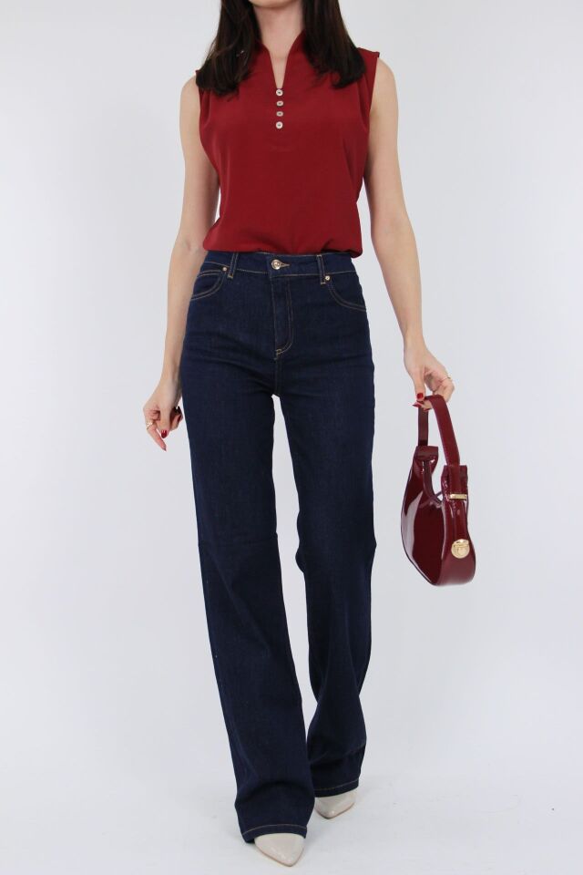 Kadın Lacivert Yüksek Bel Düz Kesim Pantolon – Klasik ve Günlük Kombinler İçin