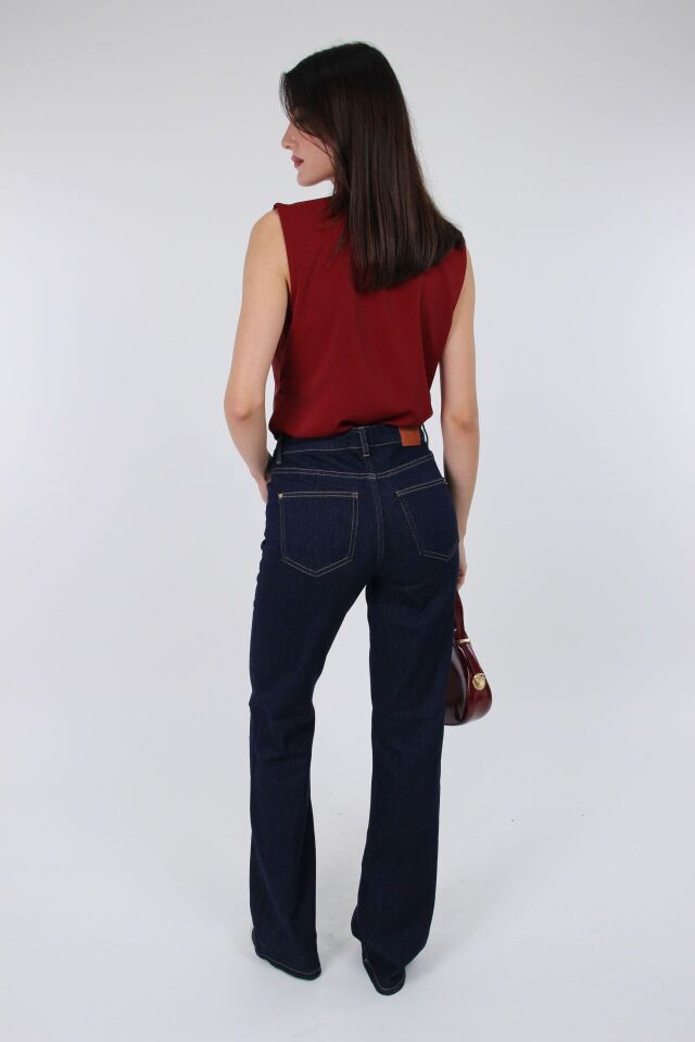 Kadın Lacivert Yüksek Bel Düz Kesim Pantolon – Klasik ve Günlük Kombinler İçin