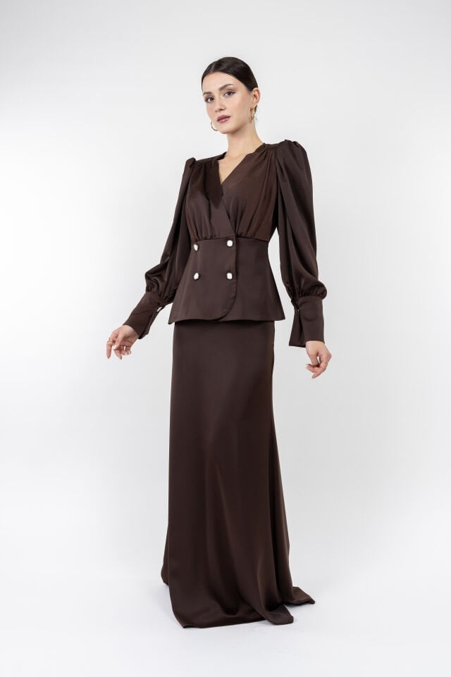 Kadın Saten Görünümlü Uzun Etek – Dökümlü ve Yüksek Bel Şık Tasarım