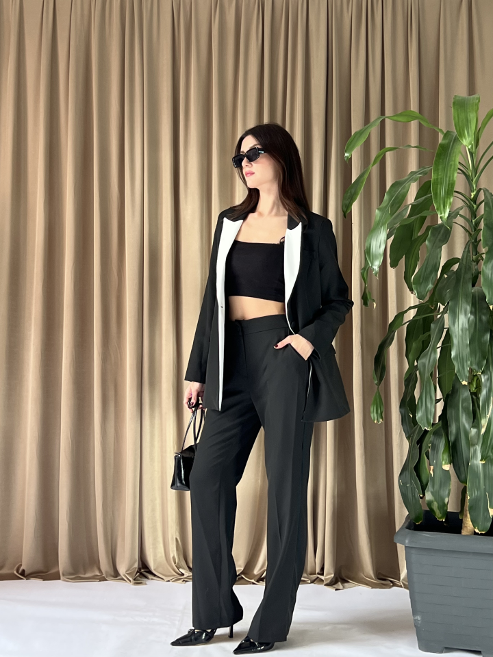 Kontrast Detaylı Blazer Ceket Pantolon Takım 1033