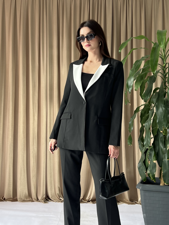 Kontrast Detaylı Blazer Ceket Pantolon Takım 1033