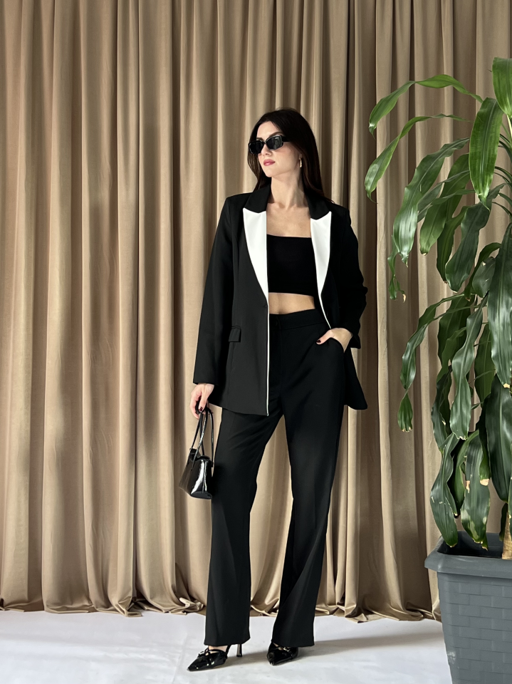 Kontrast Detaylı Blazer Ceket Pantolon Takım 1033