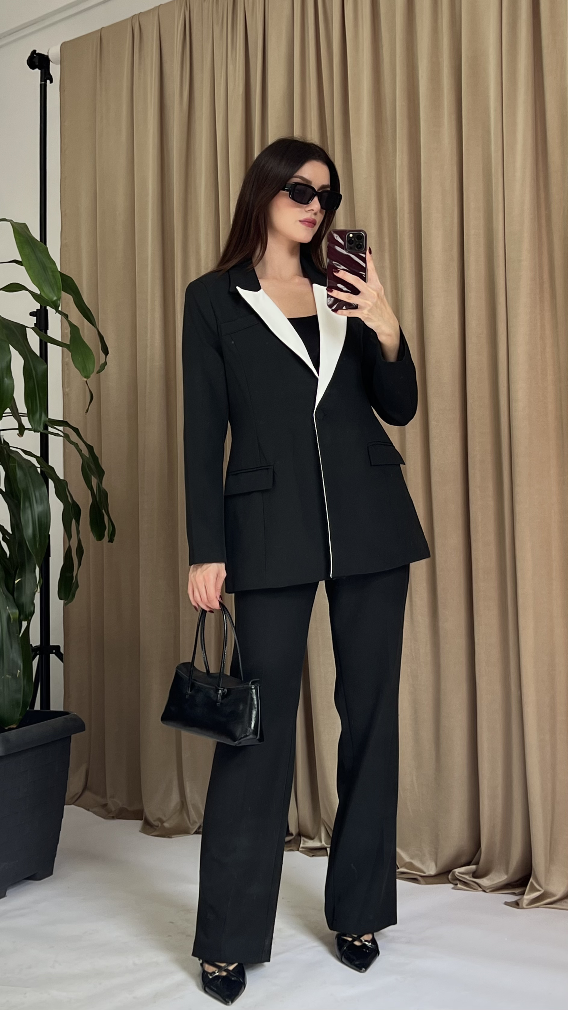 Kontrast Detaylı Blazer Ceket Pantolon Takım 1033