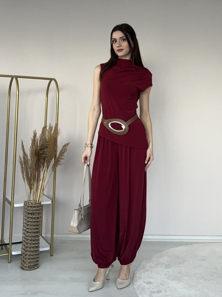Drapeli Bluz Şalvar Pantolon Takım 4003