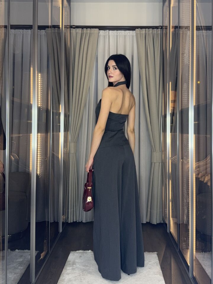 Halter Yaka Düğmeli Blazer Görünümlü Takım 5038