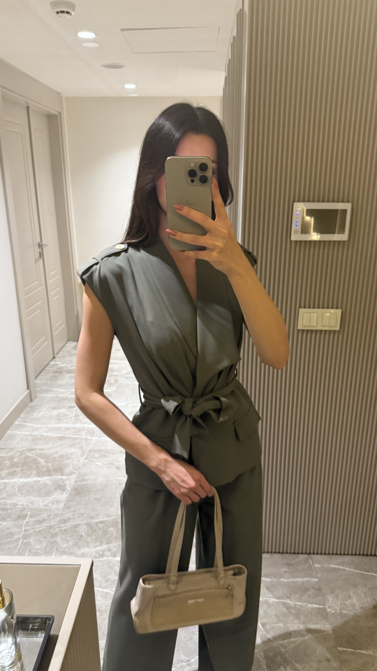 Kuşaklı Kruvaze Yelek Pantolon Takım 5052
