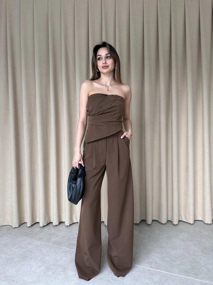 Straplez Drapeli Büstiyer Pantolon Takım 5026