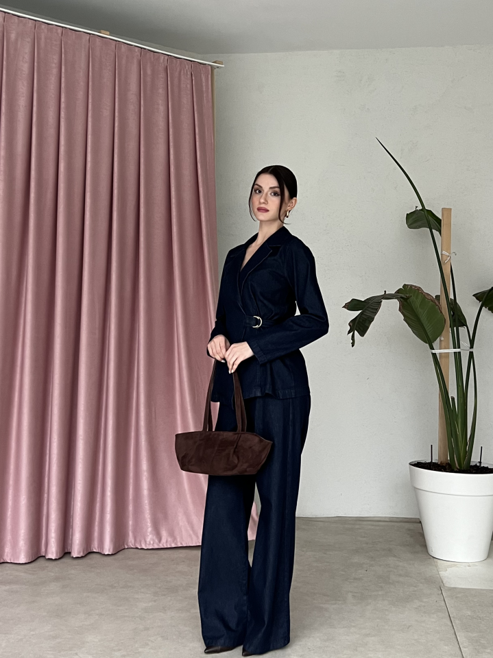 Kemer Detaylı Blazer Ceket Pantolon Takım 6066