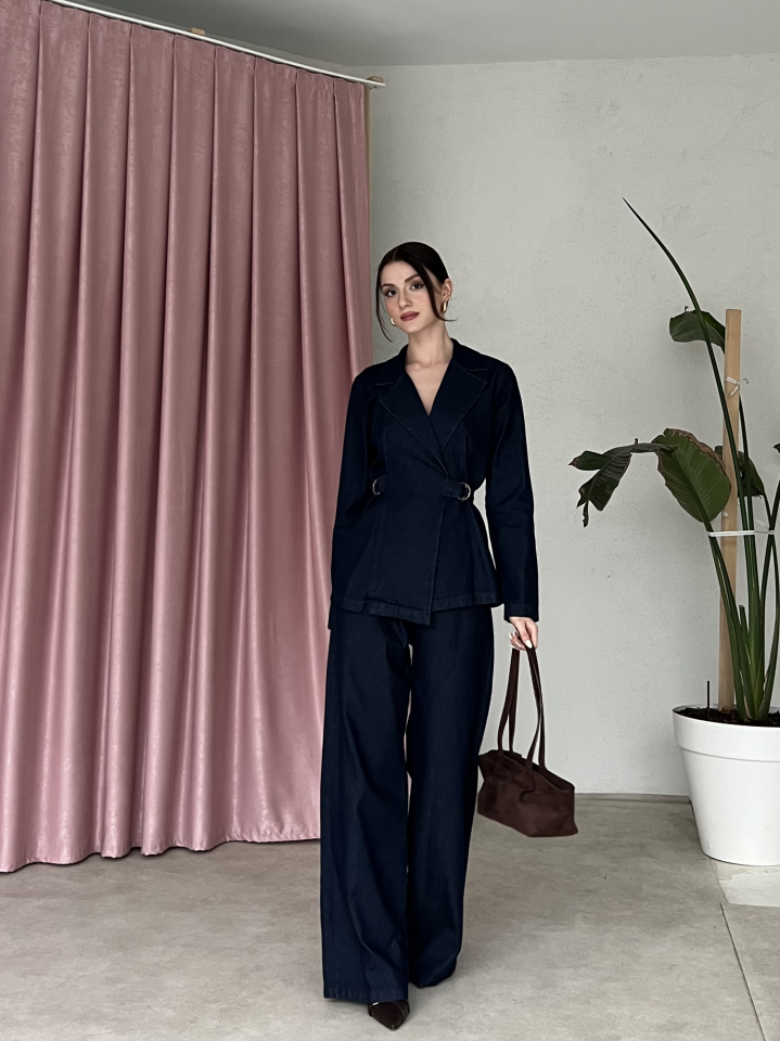 Kemer Detaylı Blazer Ceket Pantolon Takım 6066