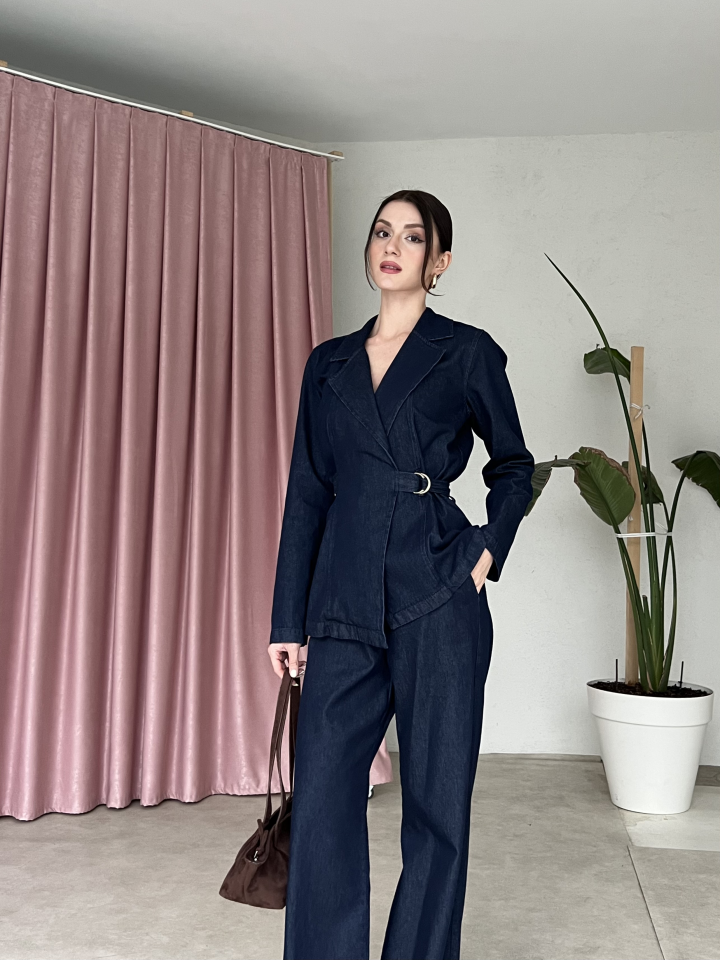 Kemer Detaylı Blazer Ceket Pantolon Takım 6066