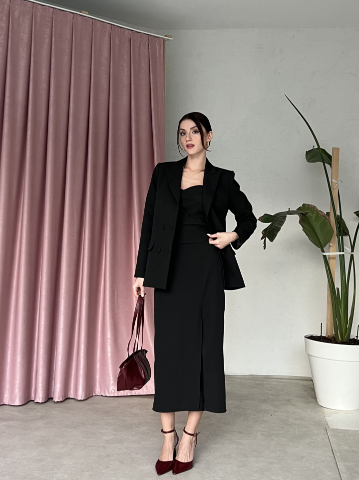 Blazer Ceketli Straplez Elbise Takım 6069