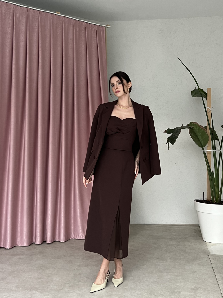 Blazer Ceketli Straplez Elbise Takım 6069