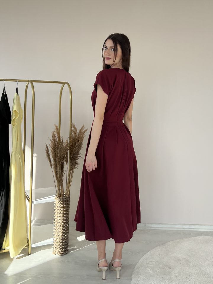 Kloş Kesim Midi Boy Kuşaklı Elbise 6080