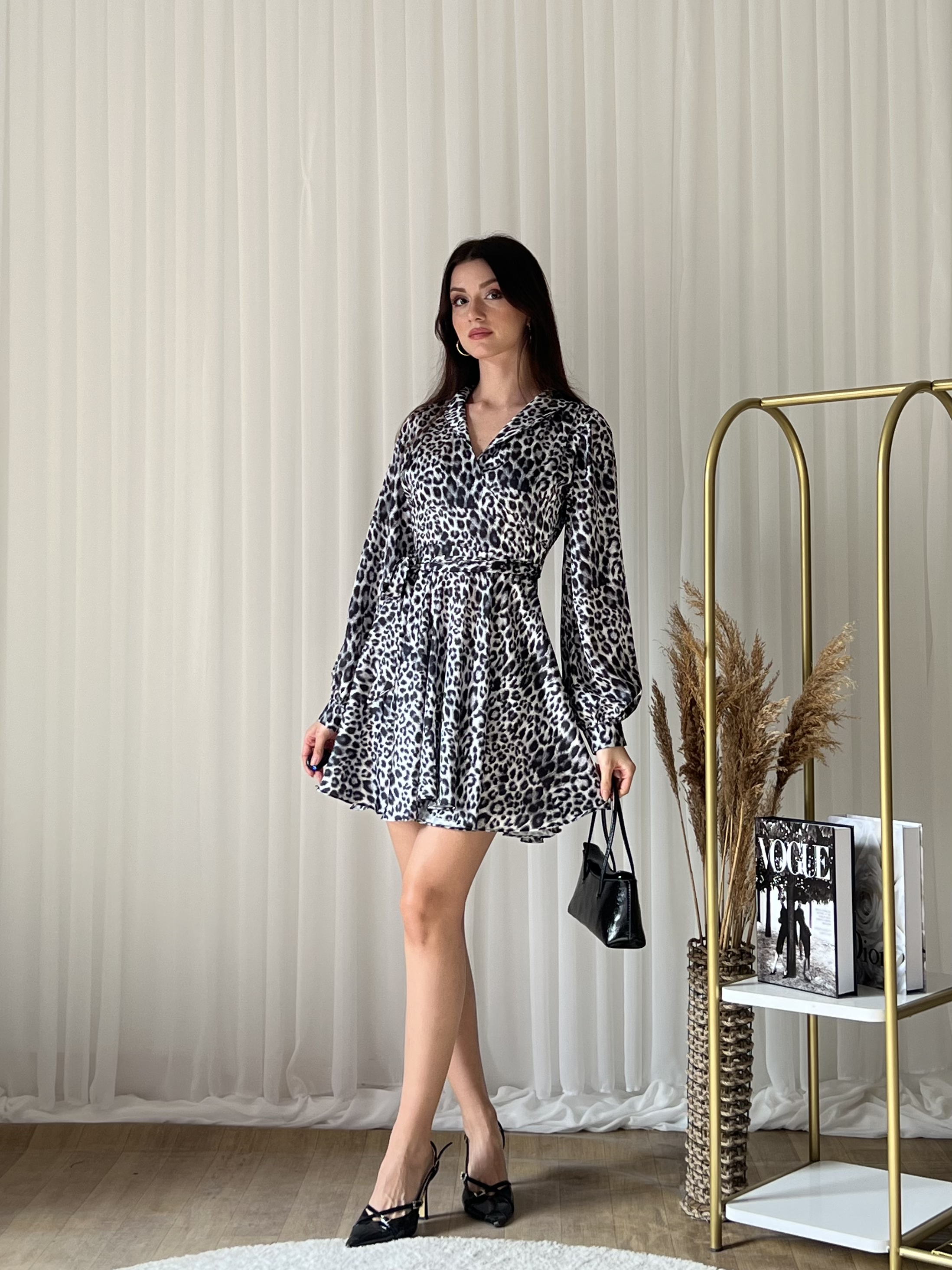 Leopar Desenli Mini Elbise 2043
