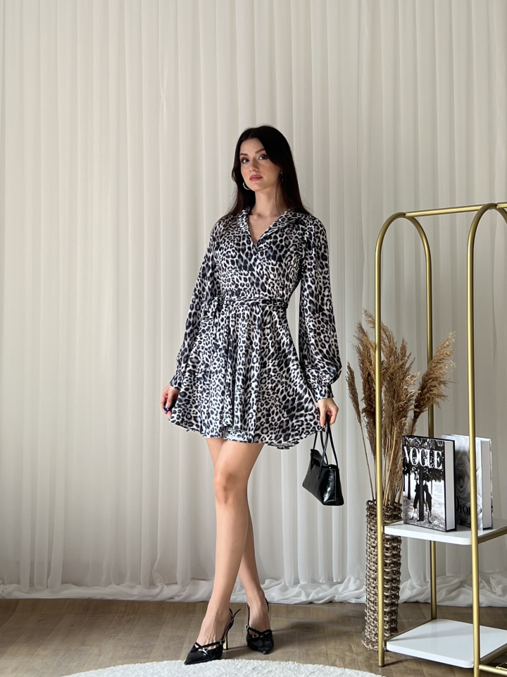 Leopar Desenli Mini Elbise 2043