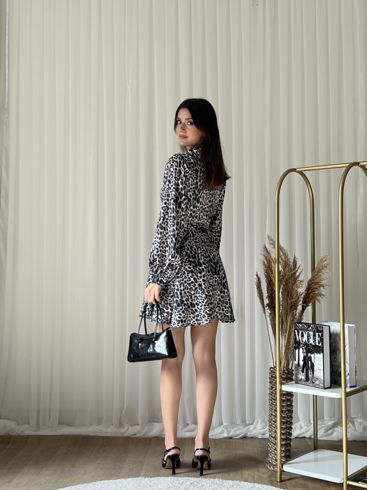 Leopar Desenli Mini Elbise 2043
