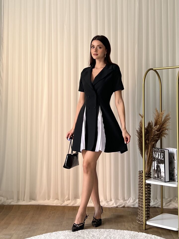 Pile Detaylı Blazer Mini Elbise 2110 Siyah - S
