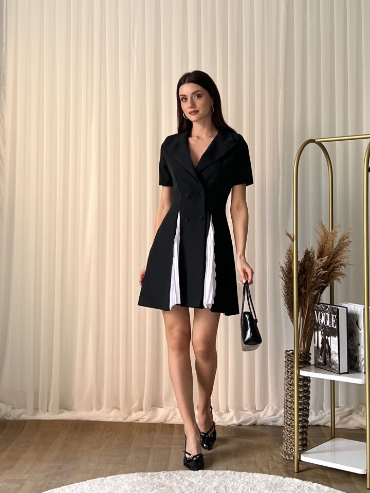 Pile Detaylı Blazer Mini Elbise 2110 Siyah - M