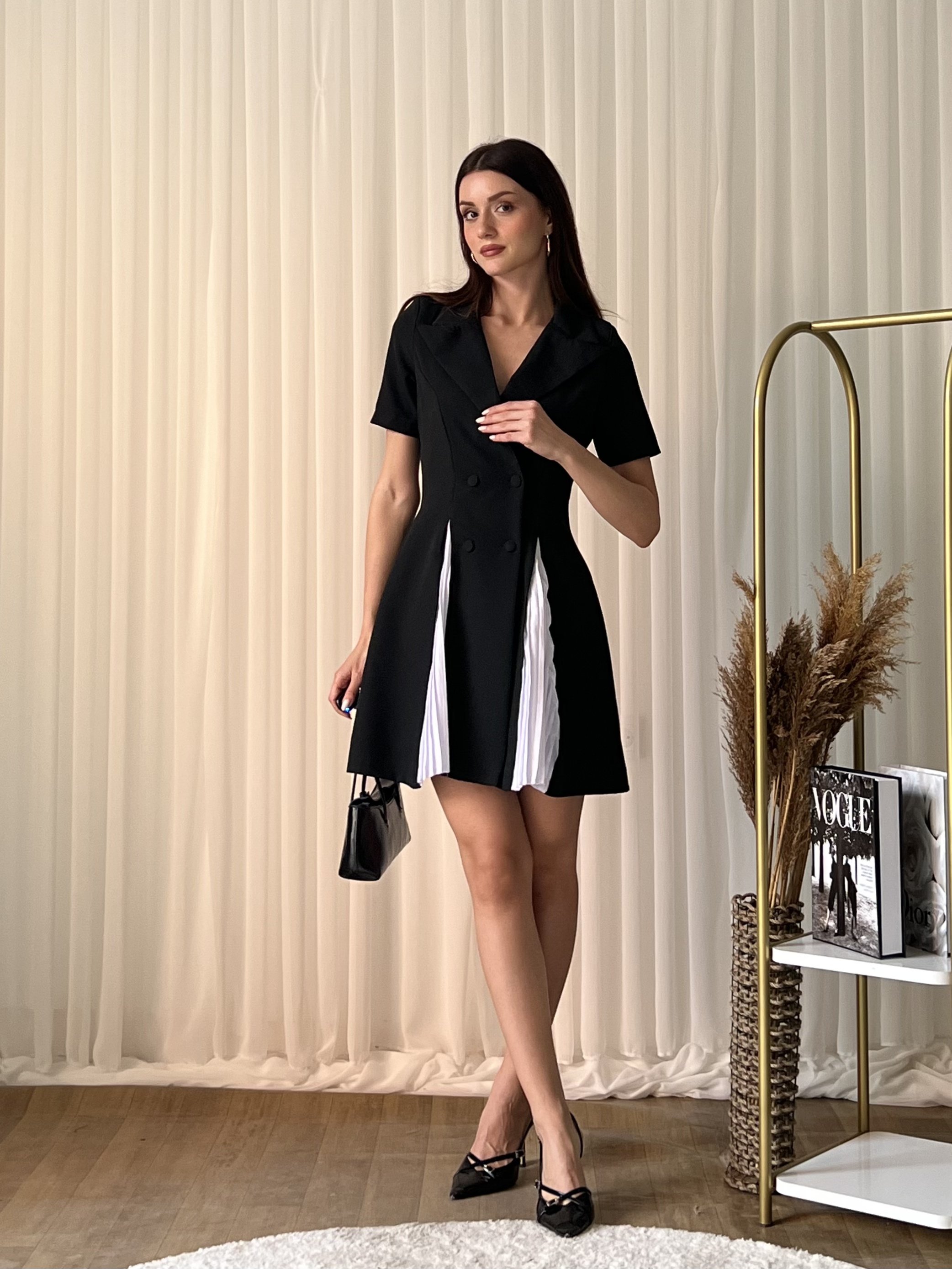 Pile Detaylı Blazer Mini Elbise 2110 Siyah - M