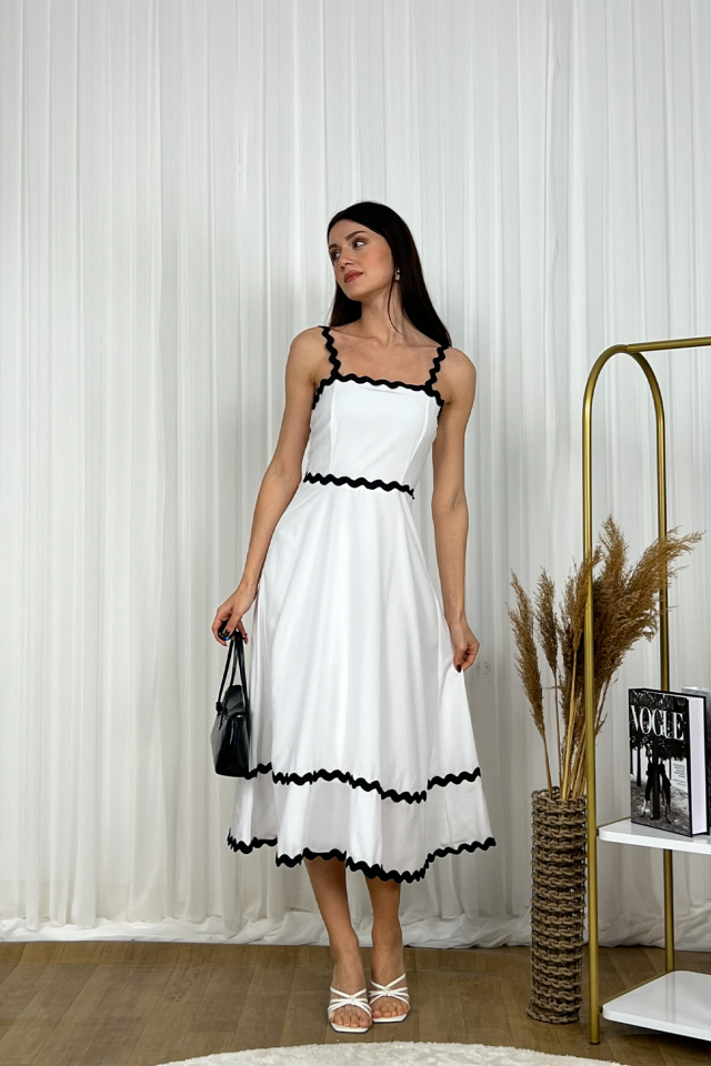 Askılı Volan Detaylı Midi Boy Şifon Kadın Elbise