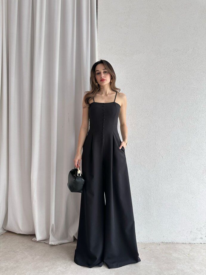 İp Askılı Önü Düğmeli Drapeli Tulum 5064