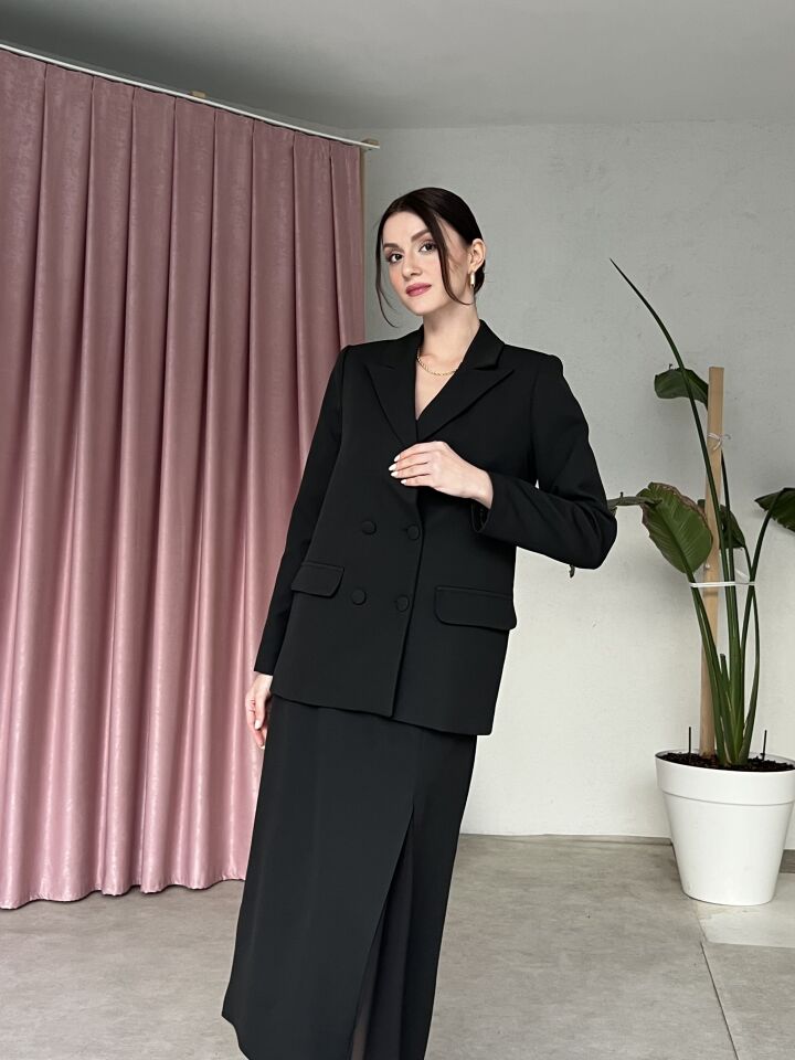 Blazer Ceketli Straplez Elbise Takım 6069 Siyah - M