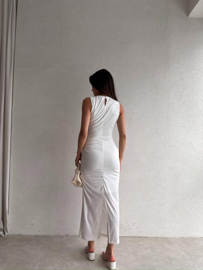 Omuzdan Drapeli Maxi Elbise 5074 Beyaz - XL