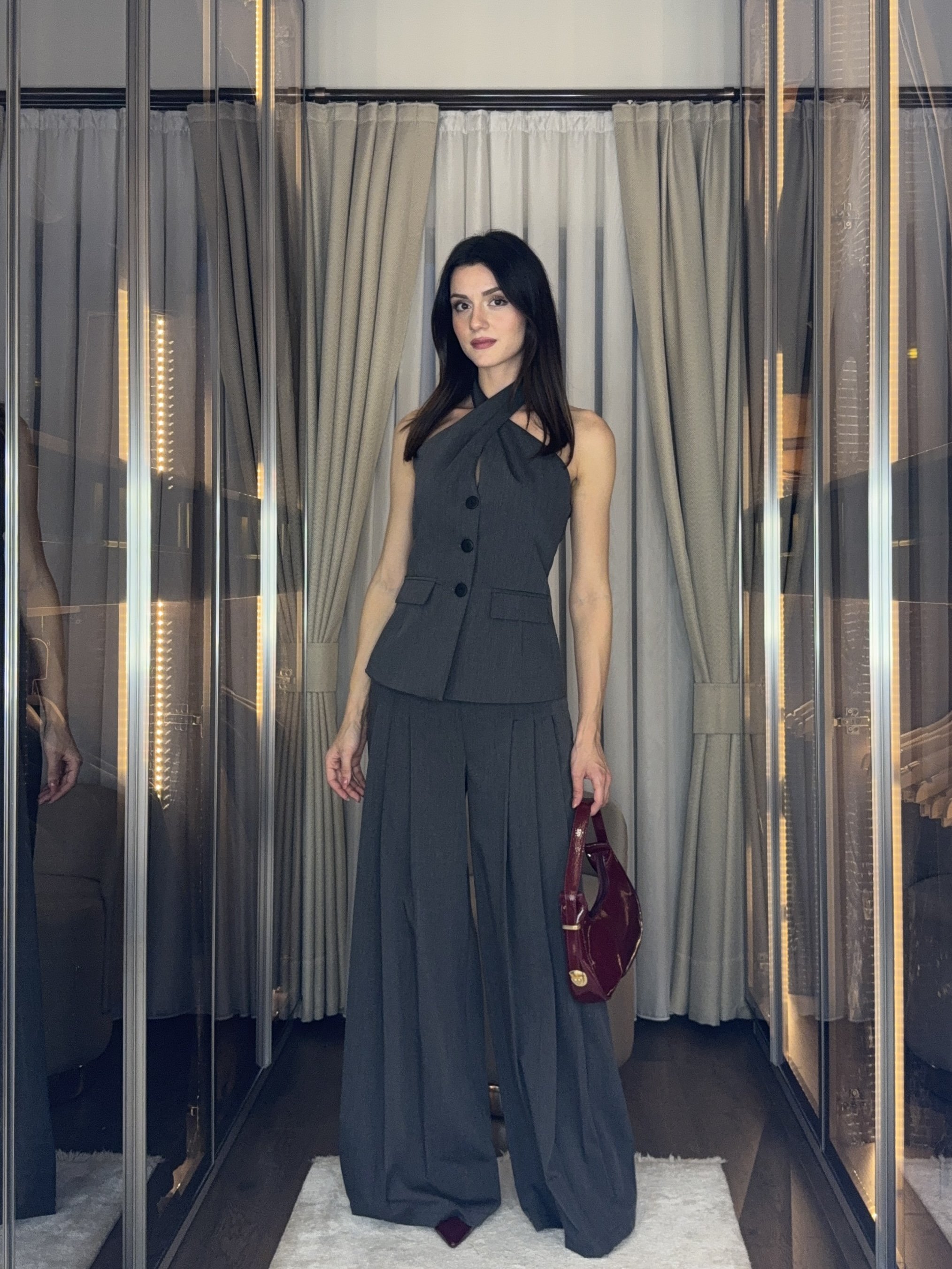 Halter Yaka Düğmeli Blazer Görünümlü Takım 5038 Antrasit - L