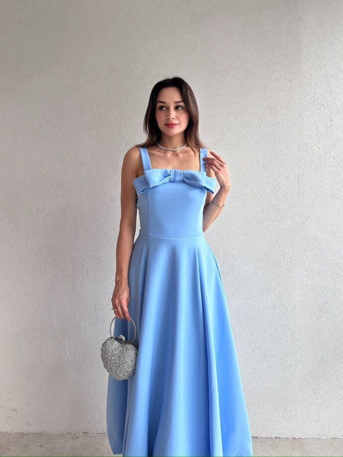 Fiyonk Detaylı Kalın Askılı Midi Elbise 5089