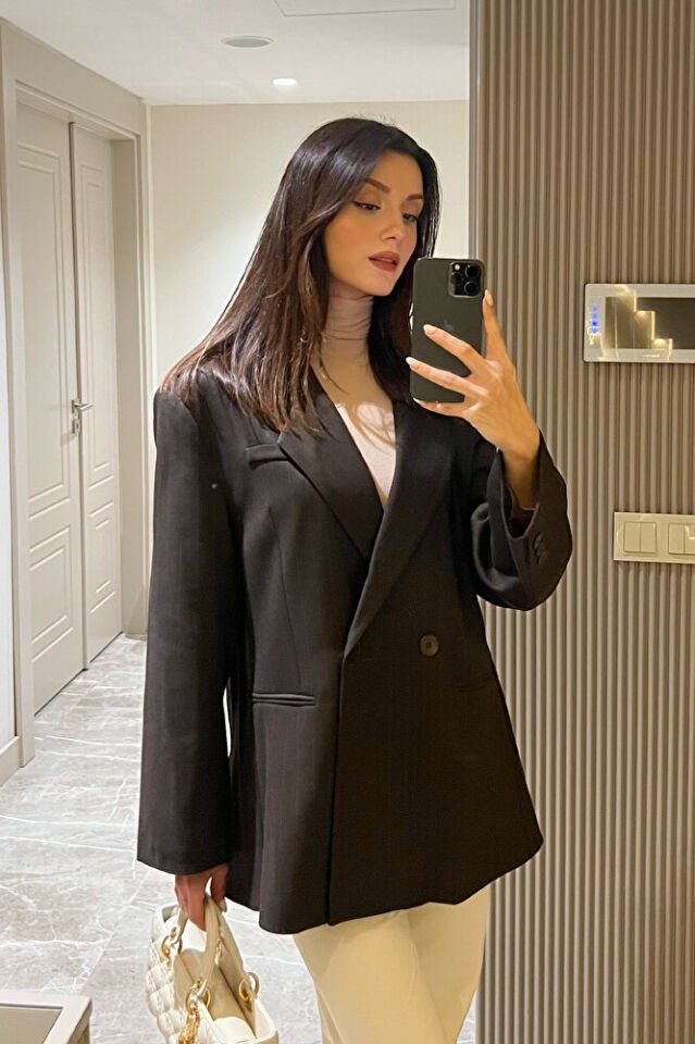 Kadın Oversize Kruvaze Blazer Ceket – Uzun Kollu, Şık ve Günlük Klasik Ceket