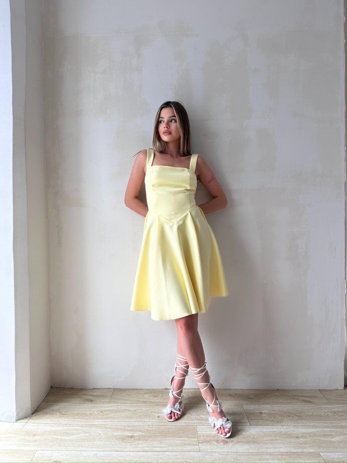 Kare Yaka Belden Oturtmalı Mini Abiye Elbise 5091