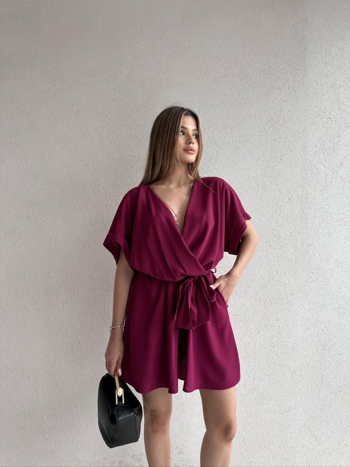Tek Omuz Çiçek Detaylı Geniş Paça Tulum 5094 Mürdüm - XL