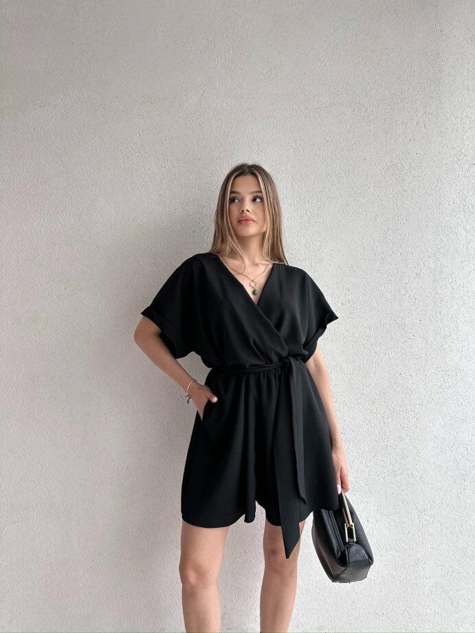 Tek Omuz Çiçek Detaylı Geniş Paça Tulum 5094 Siyah - S