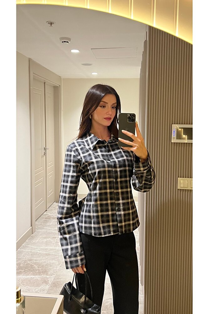 Siyah ekru Ekose gömlek