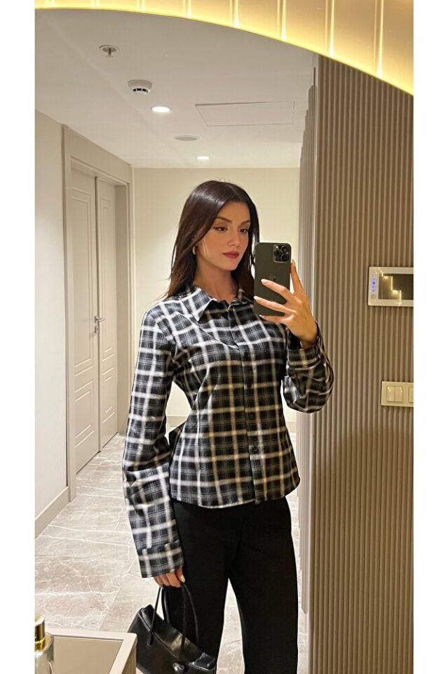 Siyah ekru Ekose gömlek