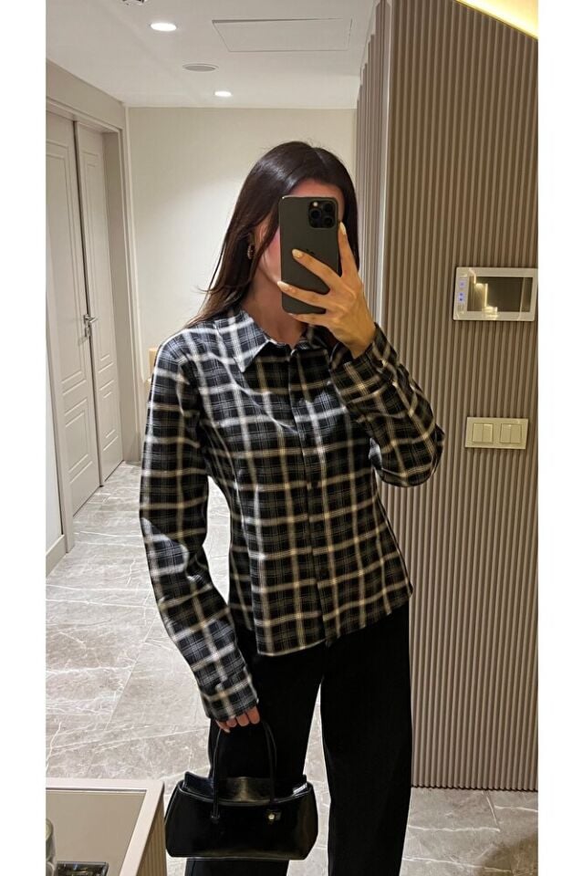 Siyah ekru Ekose gömlek