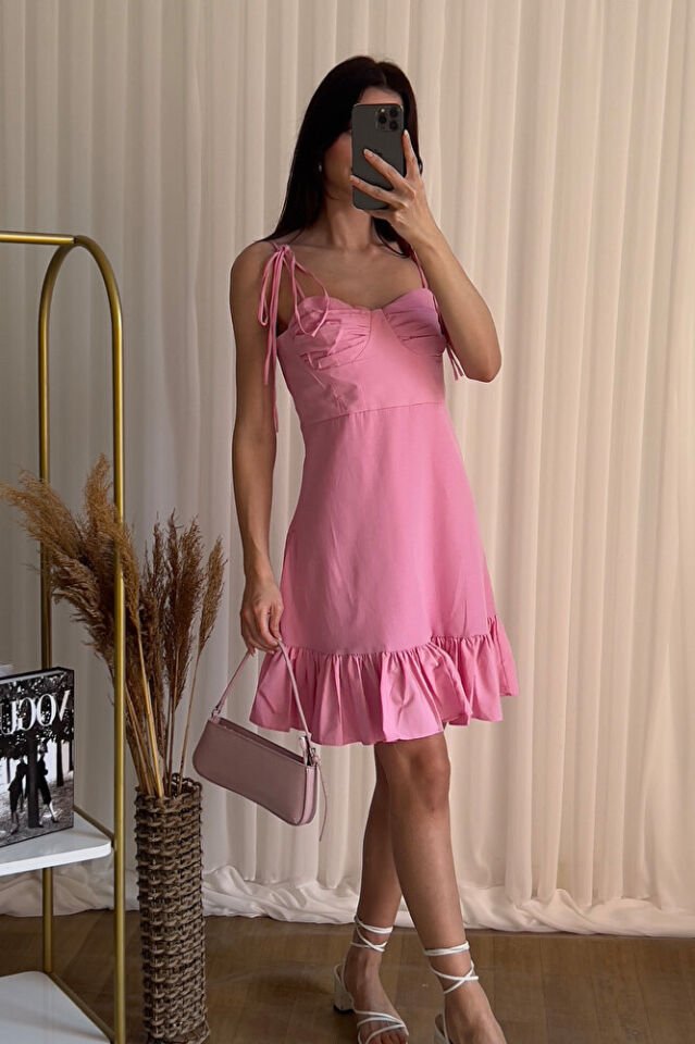Askılı Fırfırlı Mini Boy A Kesim Elbise 2143