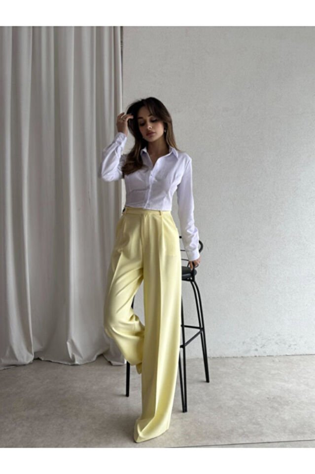 Kadın Beyaz Yüksek Bel Palazzo Pantolon – Şık ve Modern Kesim
