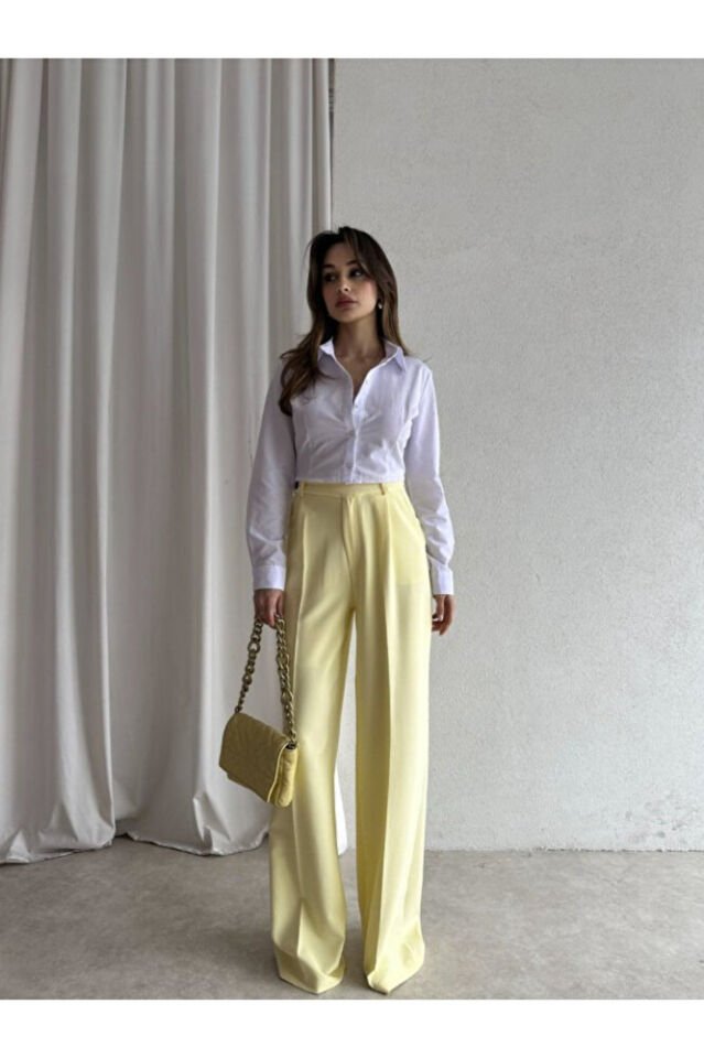 Kadın Beyaz Yüksek Bel Palazzo Pantolon – Şık ve Modern Kesim
