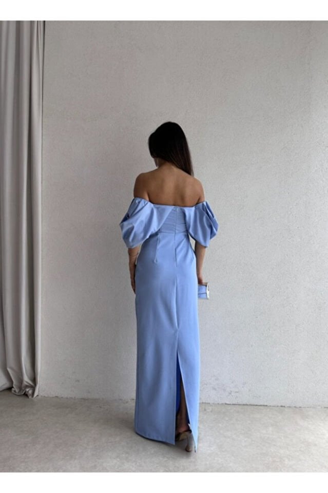 Sırt Detaylı Drapeli Kalın Krep Mini Elbise