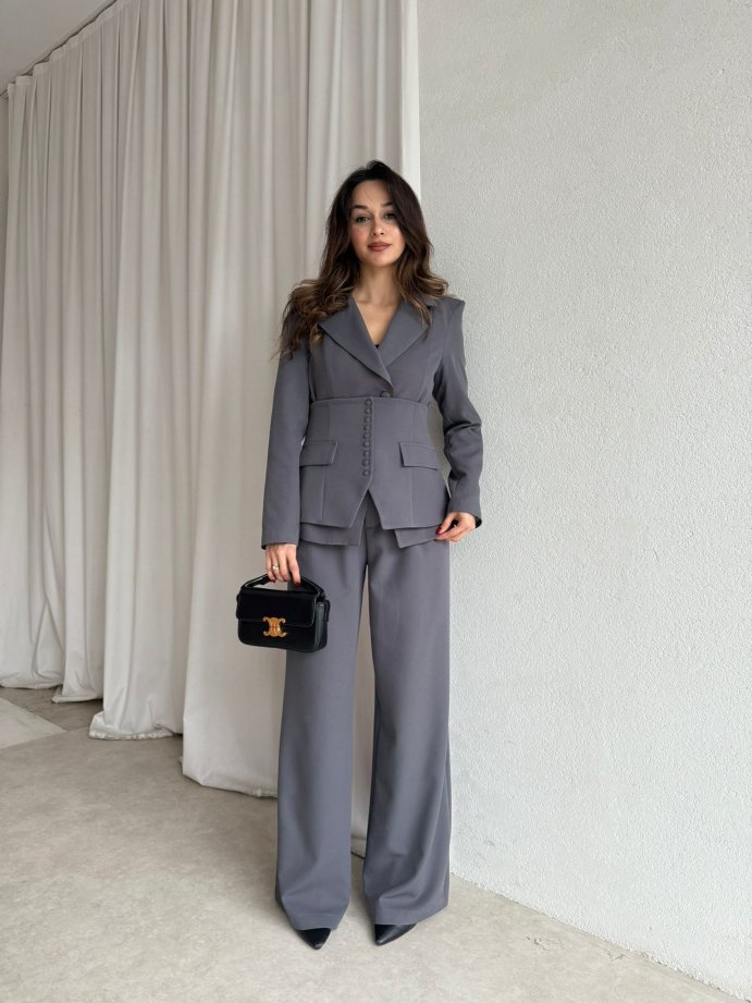 Klasik Kesim Blazer Ceket Pantolon Takım 6021 Antrasit - S
