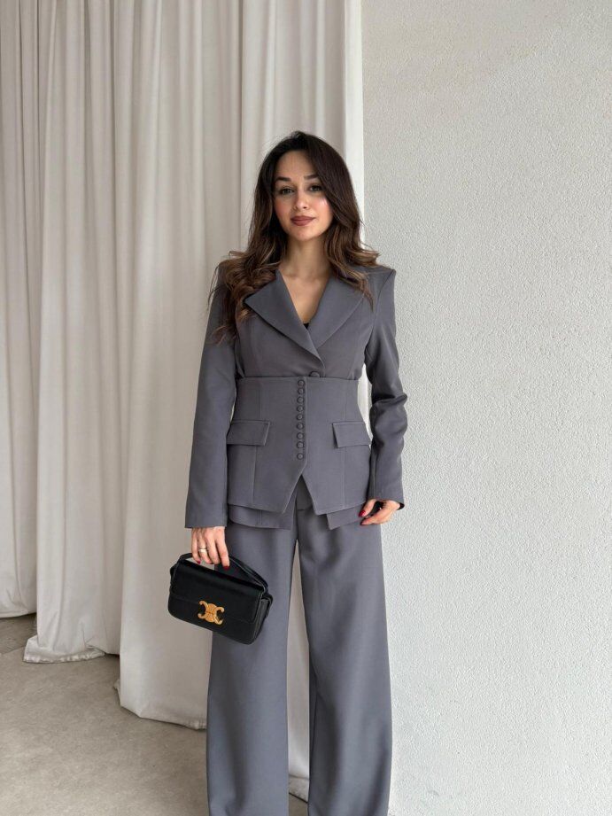 Klasik Kesim Blazer Ceket Pantolon Takım 6021 Antrasit - S