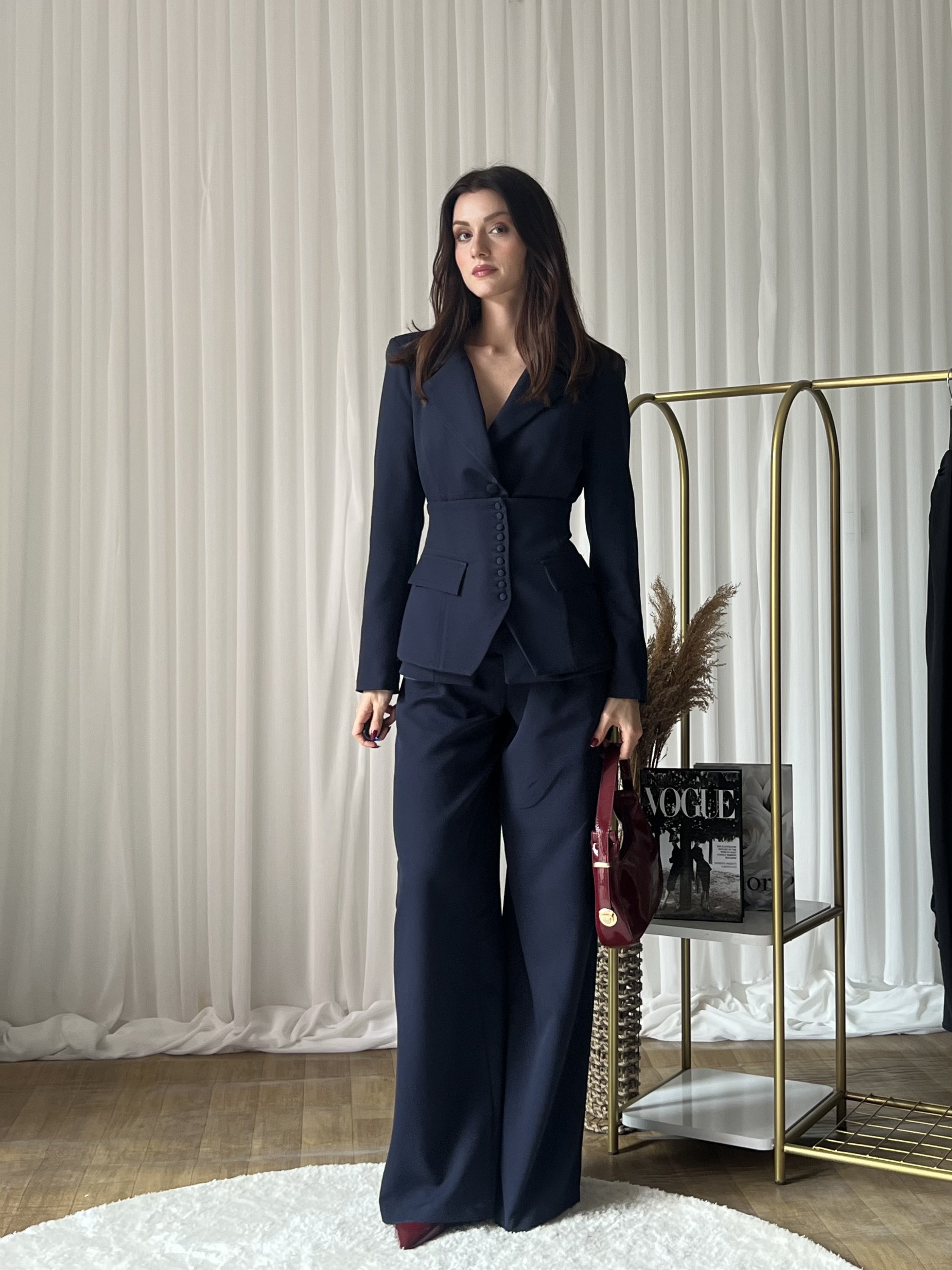 Klasik Kesim Blazer Ceket Pantolon Takım 6021 Lacivert - S