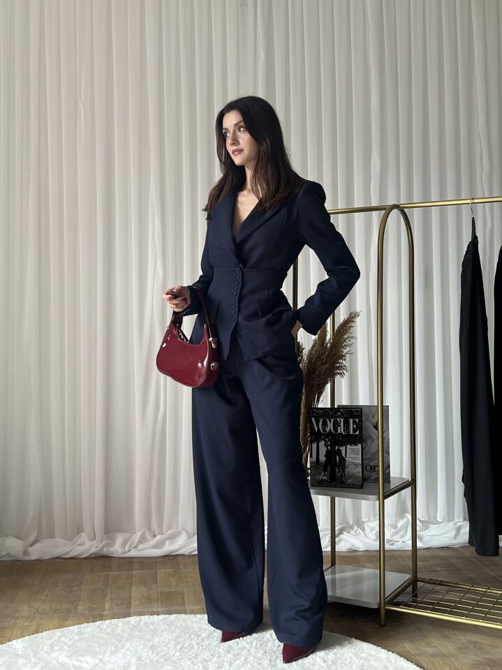 Klasik Kesim Blazer Ceket Pantolon Takım 6021 Lacivert - S