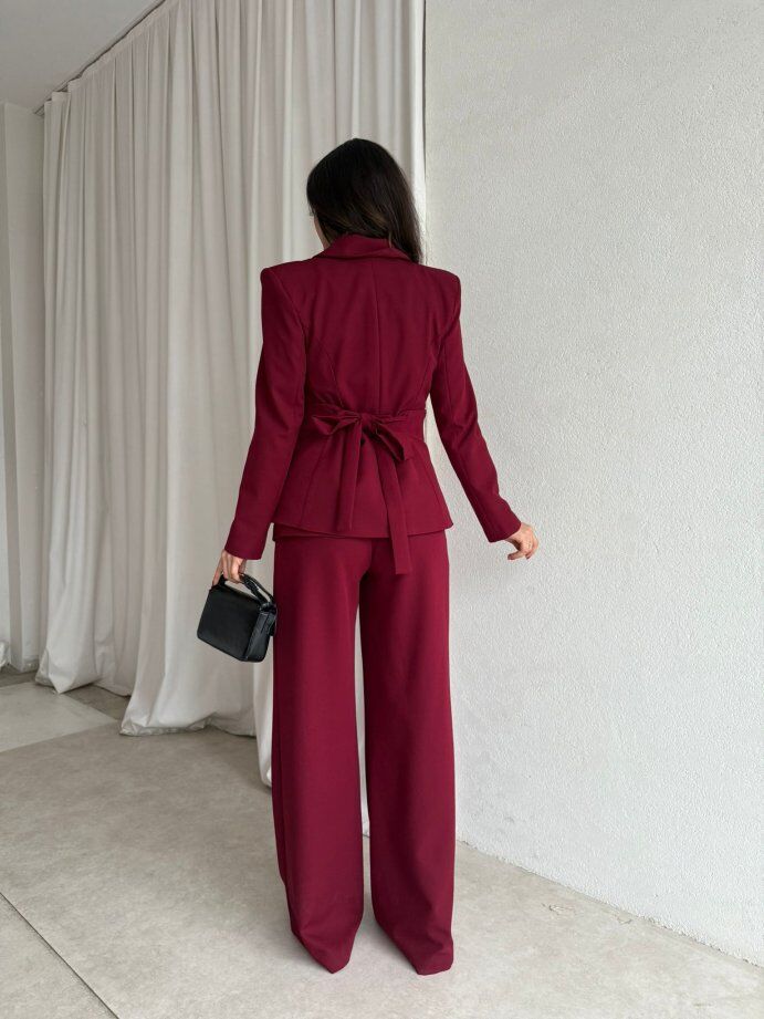 Klasik Kesim Blazer Ceket Pantolon Takım 6021 Bordo - M